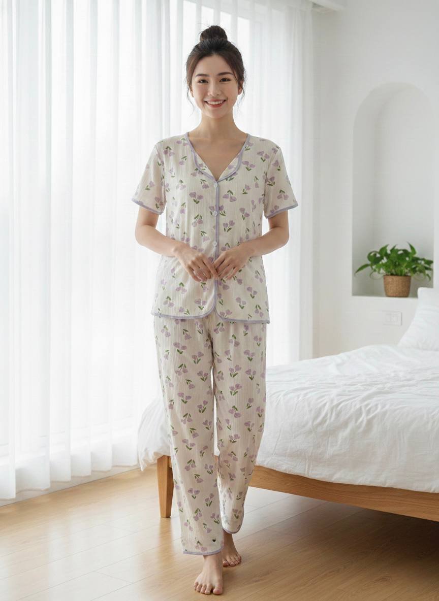 3-Piece Women’s Pajama Set – Soft Ribbed Fabric | Printed Lounge Sleepwear Set 3-Piece Women’s Pajama Set – Soft Ribbed Fabric | Printed Lounge Sleepwear Set