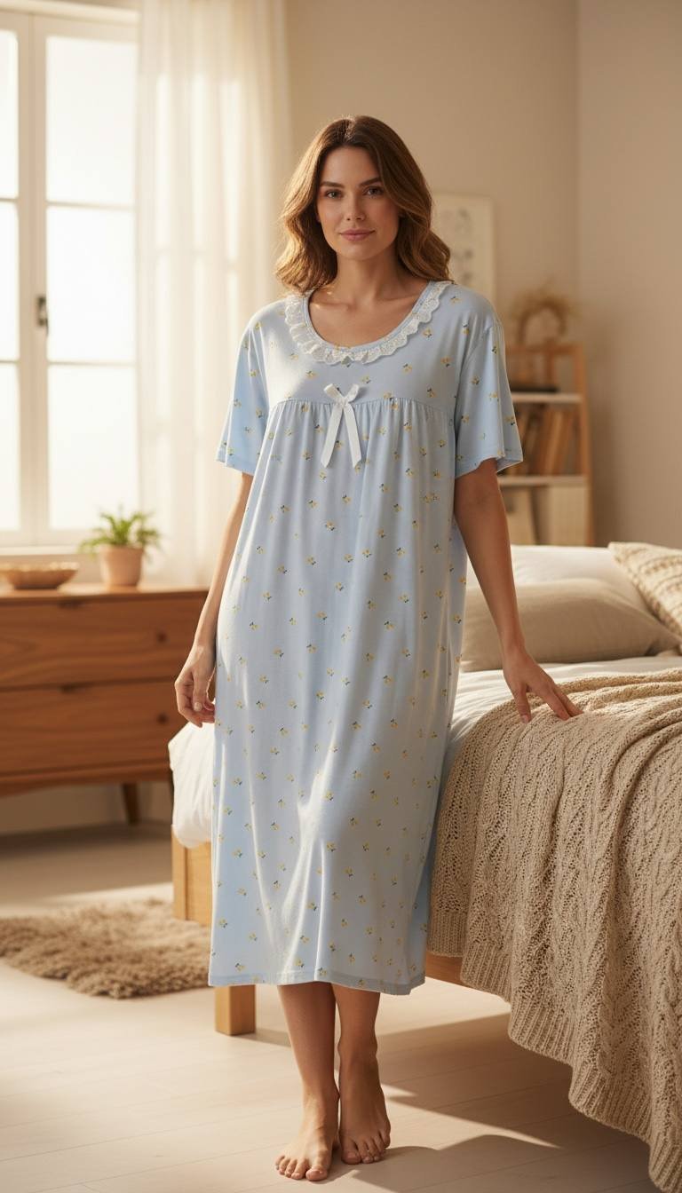 Soft Daisy Lace Night Dress – Elegant Comfort Collection Soft Daisy Lace Night Dress – Elegant Comfort Collection