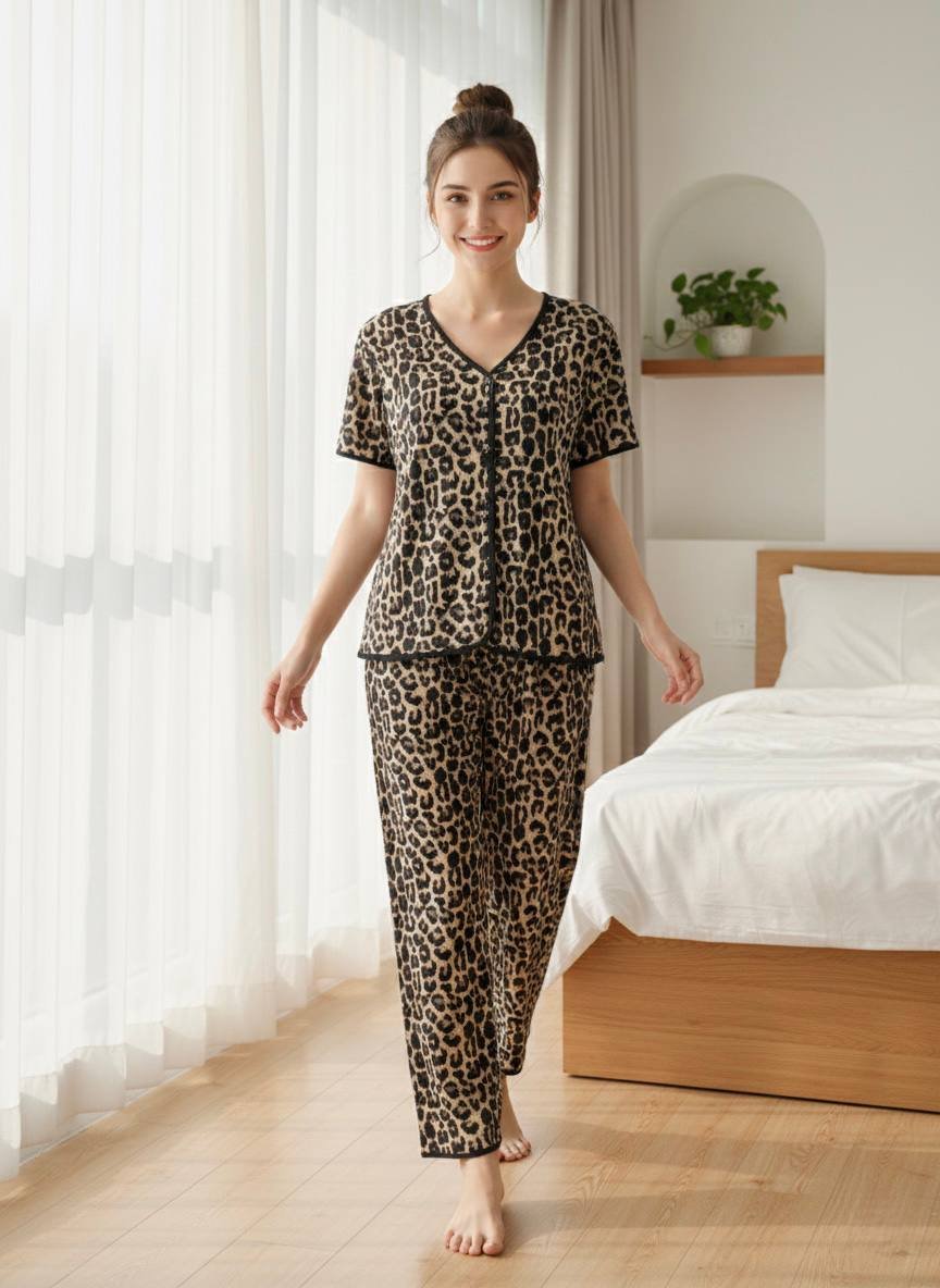 Wild Grace 3-Piece Leopard Print Women’s Pajama Set Wild Grace 3-Piece Leopard Print Women’s Pajama Set