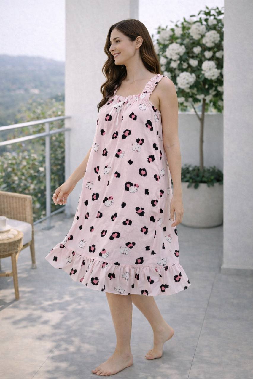 Women’s Night Dress with Hello Kitty Pattern – Soft Cotton Sleepwear Women’s Night Dress with Hello Kitty Pattern – Soft Cotton Sleepwear