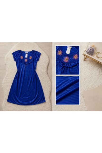 Generic Brands Women’s Satin Short Sleeve Nightgown with Floral Embroidery – Elegant Sleepwear