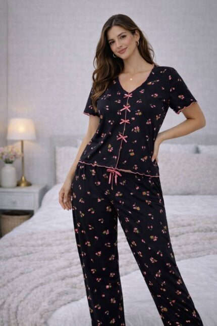 pajama set Cherry Blossom Bow Crop Top
