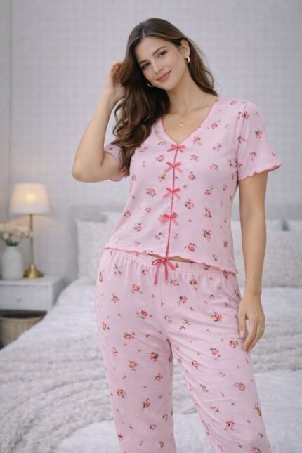 pajama set Cherry Blossom Bow Crop Top