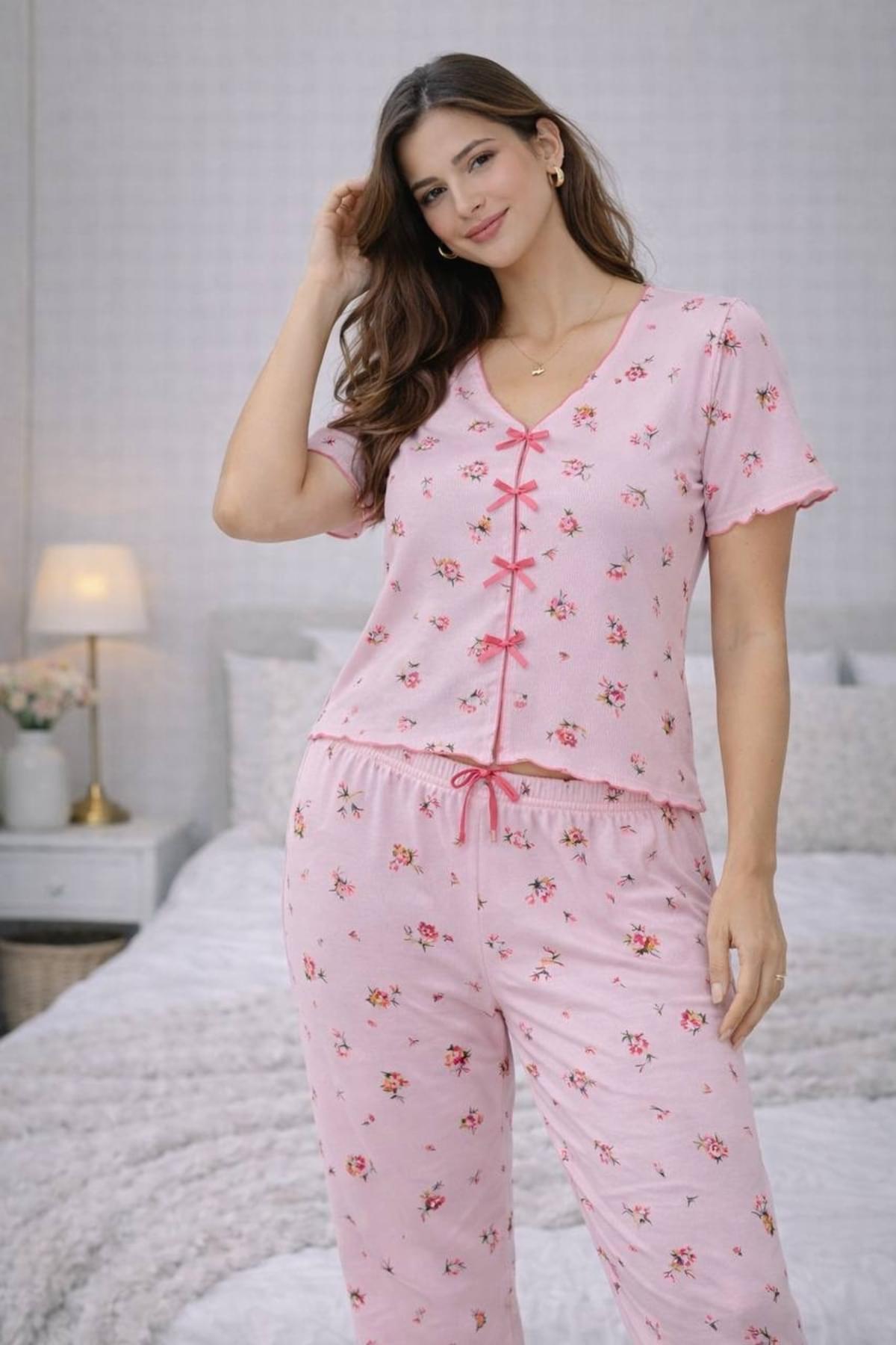 pajama set Cherry Blossom Bow Crop Top