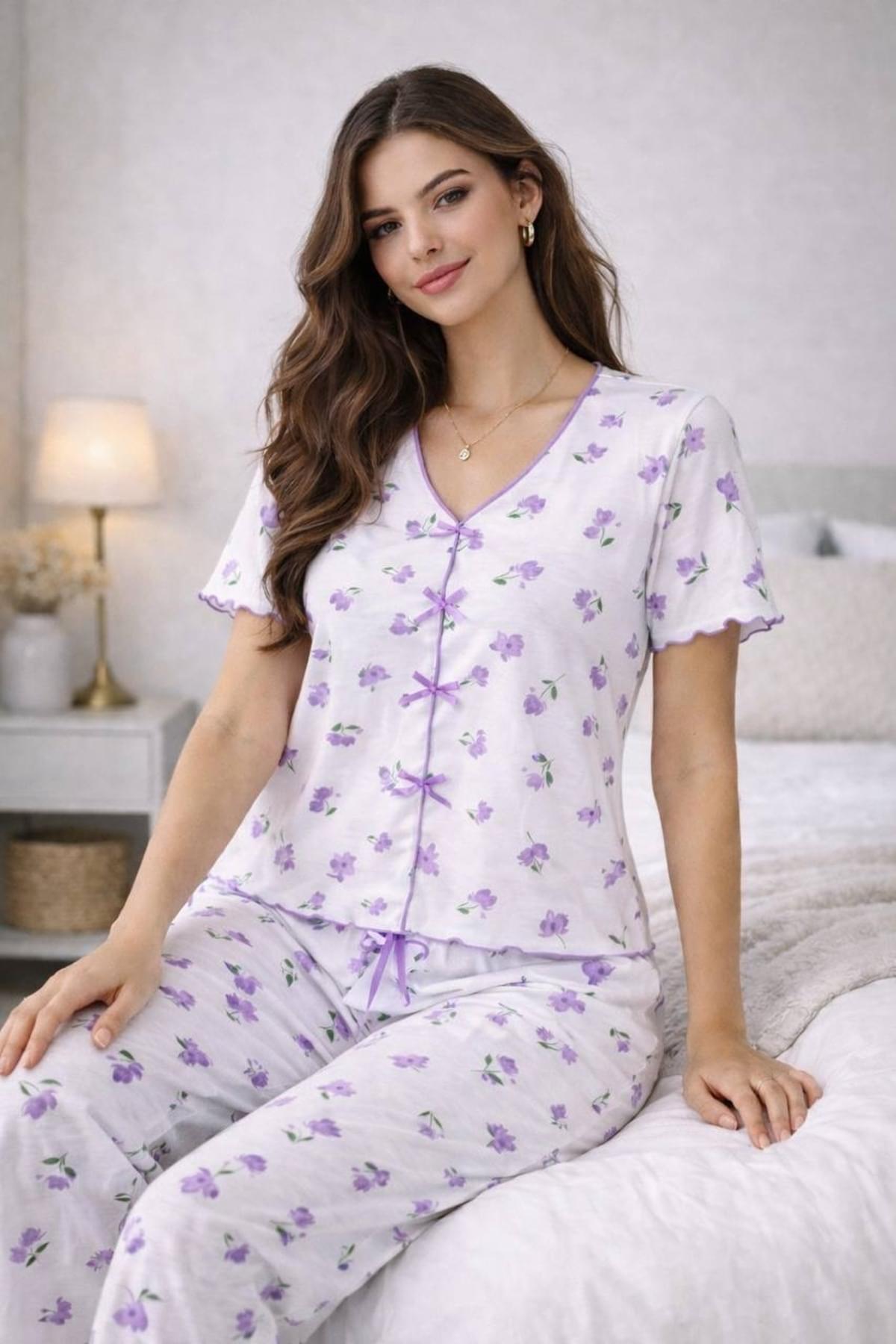 pajama set FlORAL BOW TIE Soft Crop Top