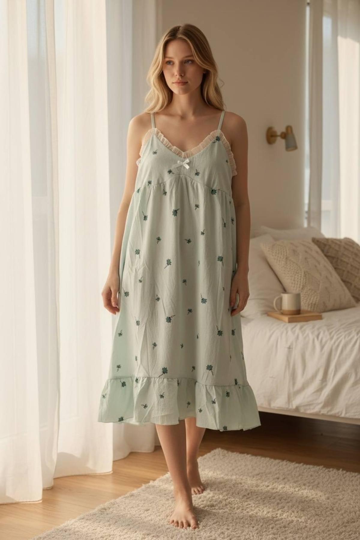 pajama set Soft Bloom Mini Night Dress – Botanical Print