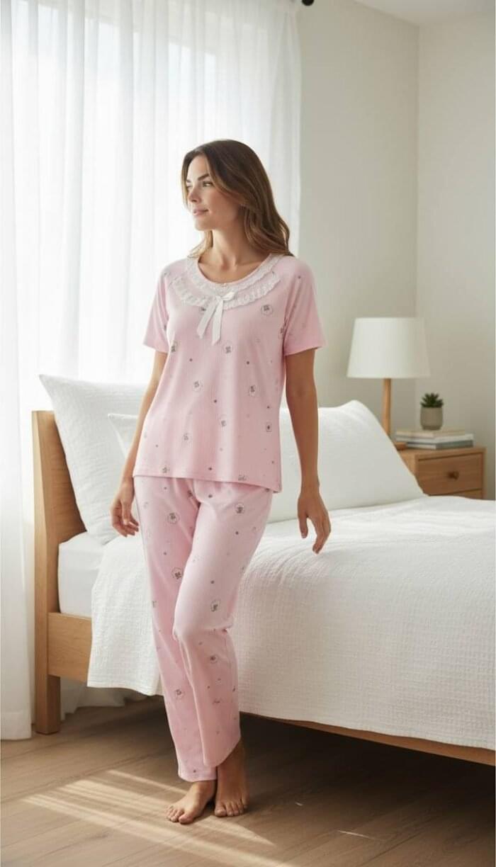 Lace Comfort 3-Piece Pajama Set – Soft Collection - Image 2