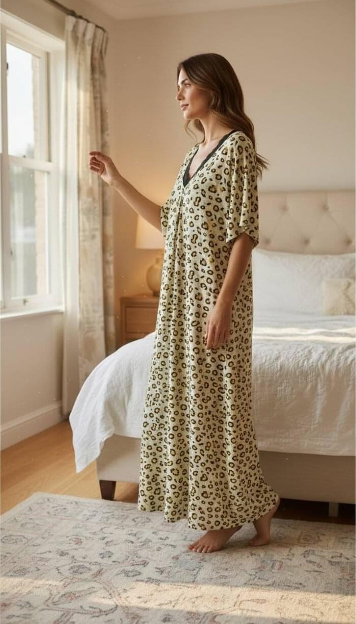 Leopard Print Maxi Night Dress – Free Size Comfort Wear - Image 2